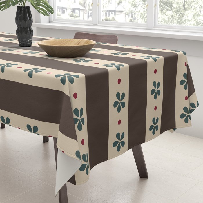 Brown Stripes And Flowers Tablecloth Gallery Image 3