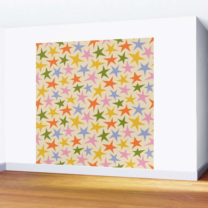 Colorful retro star shape art pattern Wall Mural Gallery Image 2