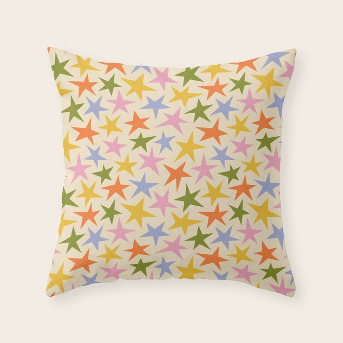 Colorful retro star shape art pattern Throw Pillow Gallery Image 1