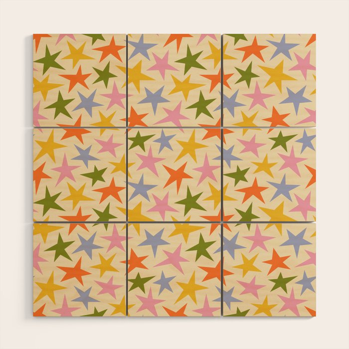 Colorful retro star shape art pattern Wood Wall Art Gallery Image 1