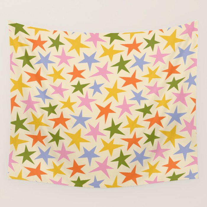 Colorful retro star shape art pattern Wall Tapestry Gallery Image 4