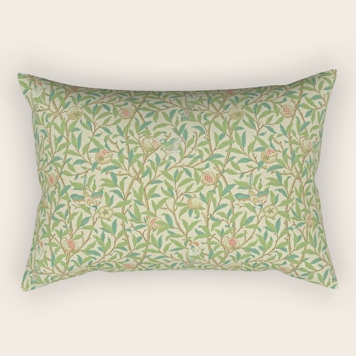 William Morris Bird and Pomegranate Green Parchment Rectangular Pillow Gallery Image 2