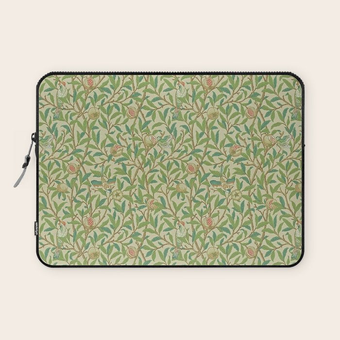 William Morris Bird and Pomegranate Green Parchment Laptop Sleeve Gallery Image 1