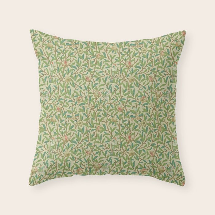 William Morris Bird and Pomegranate Green Parchment Throw Pillow Gallery Image 6