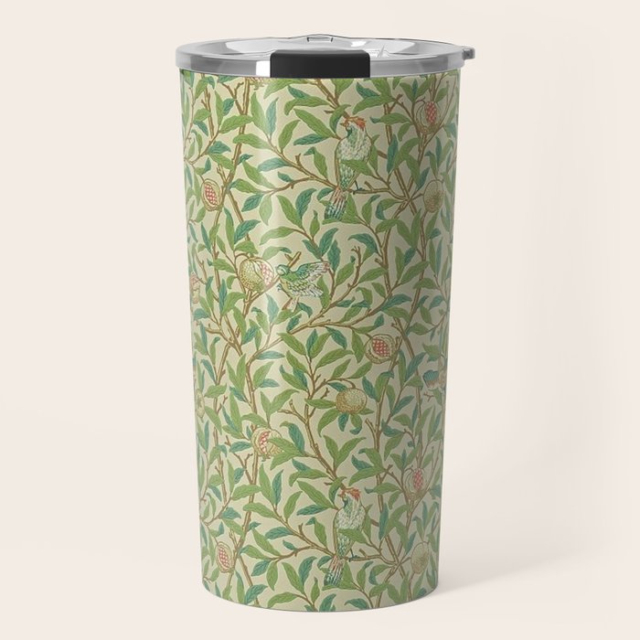 William Morris Bird and Pomegranate Green Parchment Travel Mug Gallery Image 1