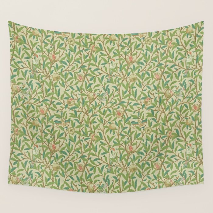 William Morris Bird and Pomegranate Green Parchment Wall Tapestry Gallery Image 4