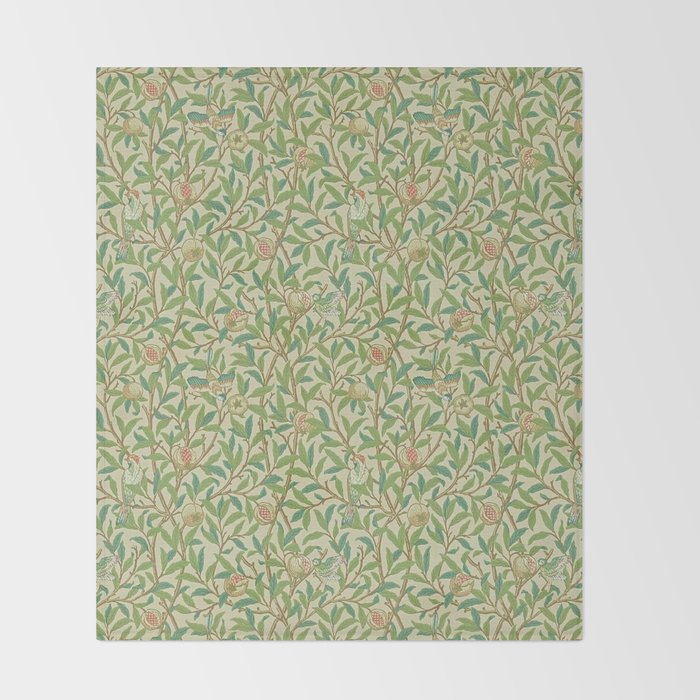 William Morris Bird and Pomegranate Green Parchment Throw Blanket Gallery Image 2
