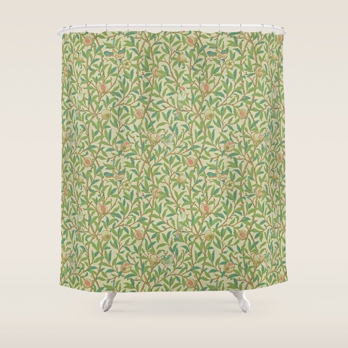 William Morris Bird and Pomegranate Green Parchment Shower Curtain Gallery Image 1
