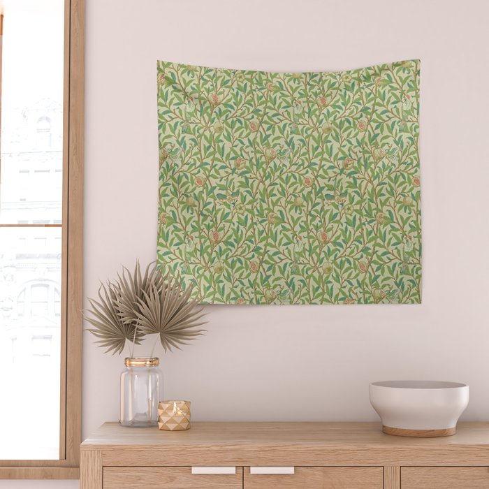 William Morris Bird and Pomegranate Green Parchment Wall Tapestry Gallery Image 2