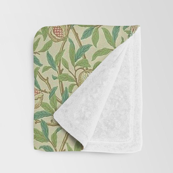 William Morris Bird and Pomegranate Green Parchment Throw Blanket Gallery Image 3