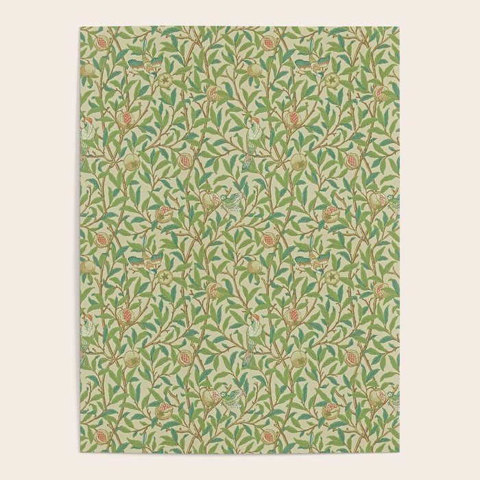 William Morris Bird and Pomegranate Green Parchment Poster Gallery Image 4