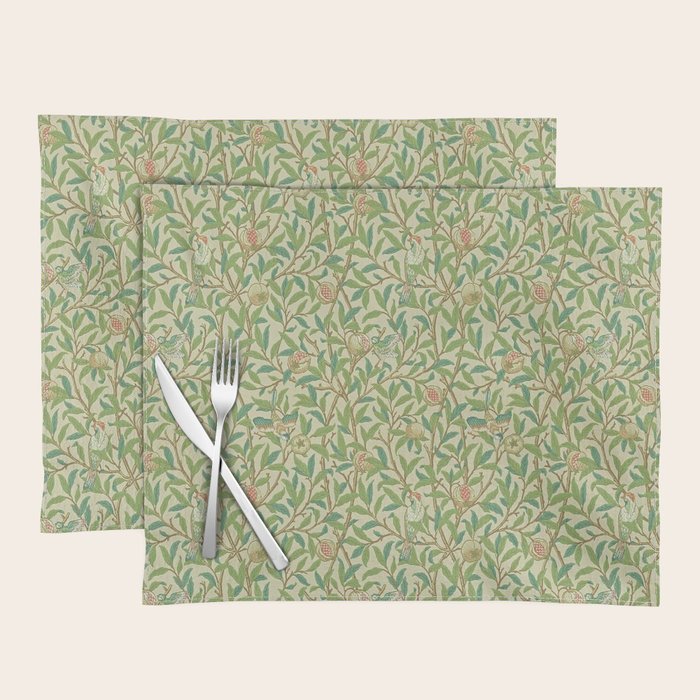 William Morris Bird and Pomegranate Green Parchment Placemat Gallery Image 1