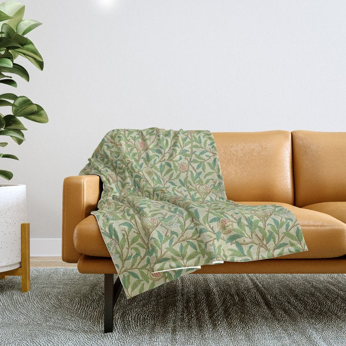 William Morris Bird and Pomegranate Green Parchment Throw Blanket Gallery Image 1