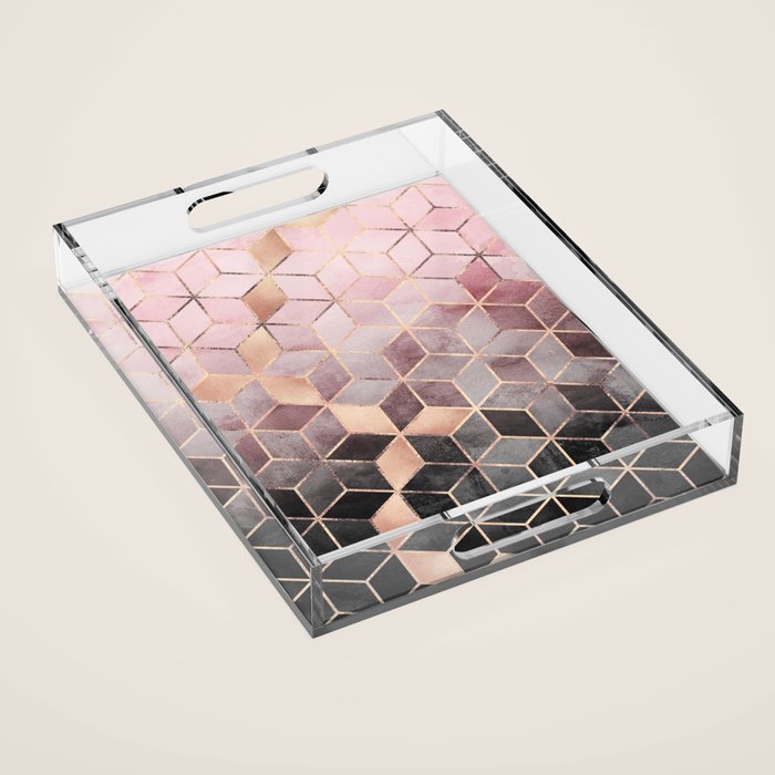 Pink And Grey Gradient Cubes Acrylic Tray Gallery Image 1