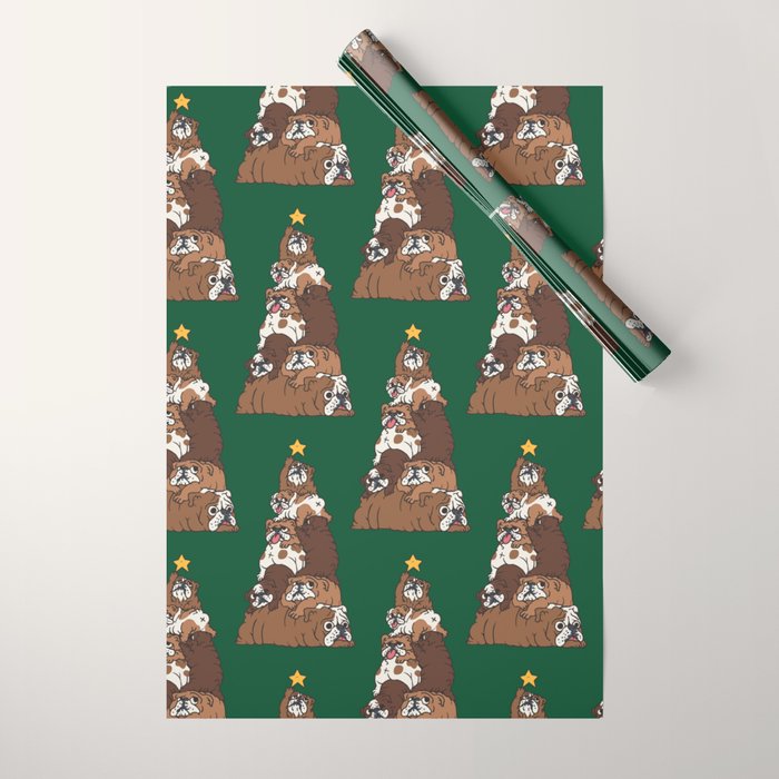 Christmas Tree English Bulldog Wrapping Paper Gallery Image 1