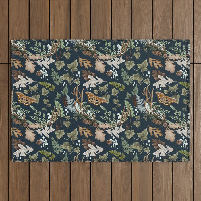 Bohemian leafy forest at night Outdoor Rug Gallery Image 1