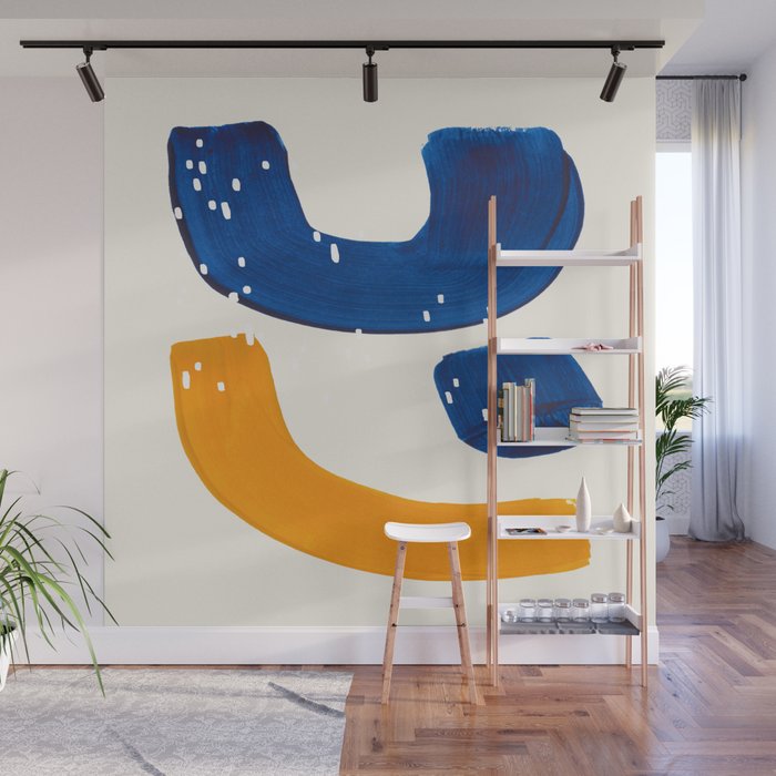 Minimalist Abstract Mid Century Modern Colorful Shape Yellow Blue Pattern Fun Art Wall Mural Gallery Image 1