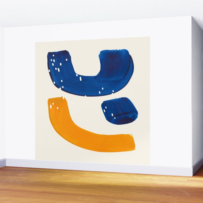 Minimalist Abstract Mid Century Modern Colorful Shape Yellow Blue Pattern Fun Art Wall Mural Gallery Image 2