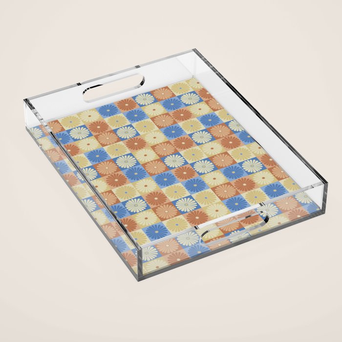 Retro Flowers Check Pattern VIII Acrylic Tray Gallery Image 1