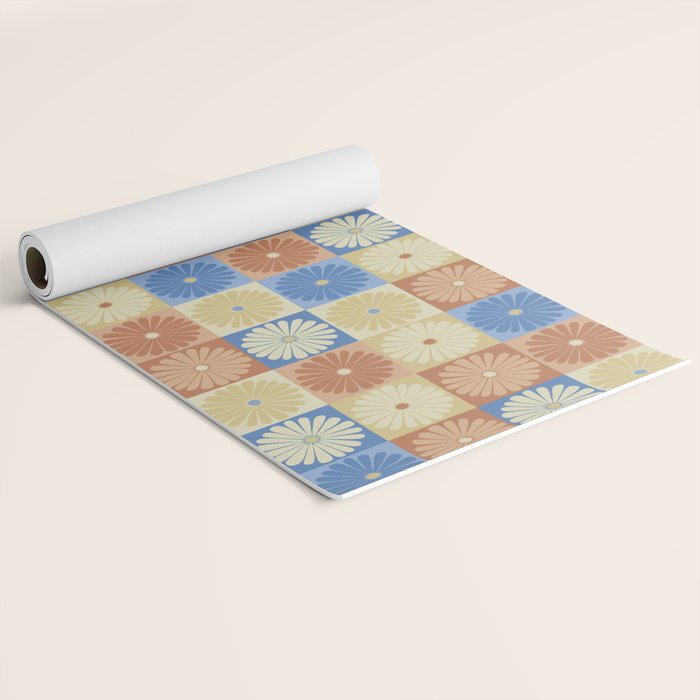 Retro Flowers Check Pattern VIII Yoga Mat Gallery Image 2
