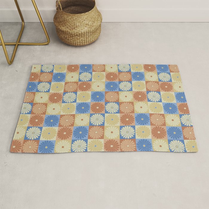 Retro Flowers Check Pattern VIII Rug Gallery Image 1