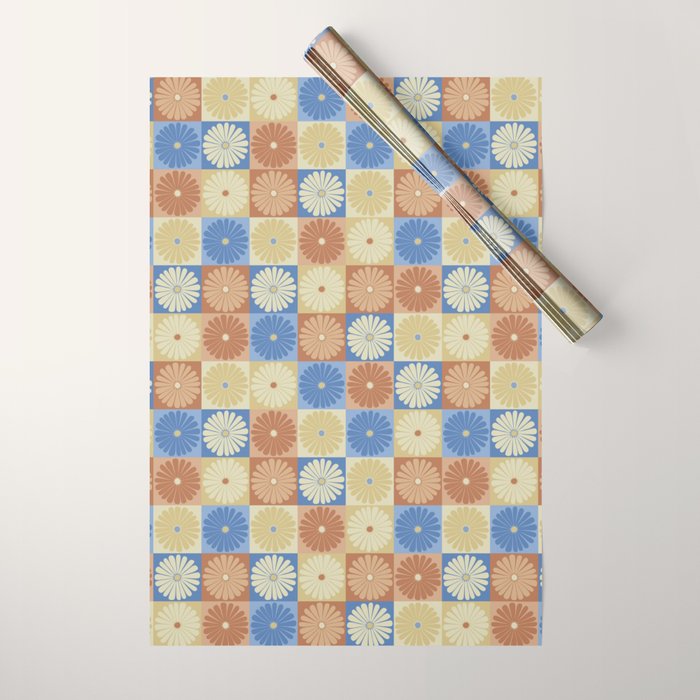 Retro Flowers Check Pattern VIII Wrapping Paper Gallery Image 1