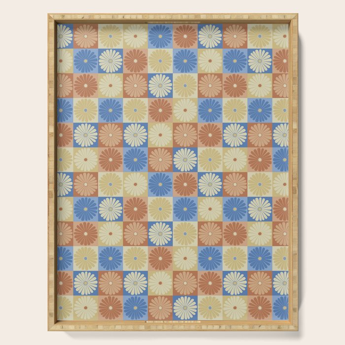 Retro Flowers Check Pattern VIII Serving Tray Gallery Image 1