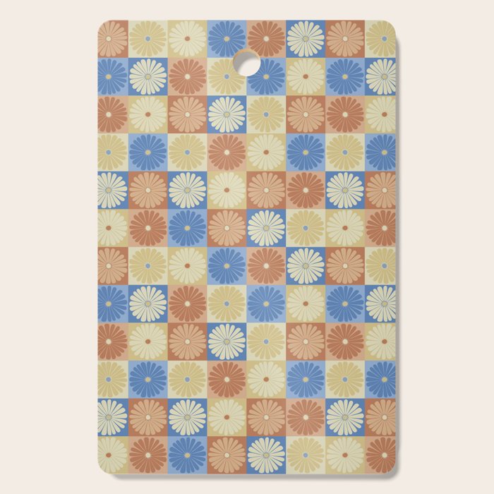 Retro Flowers Check Pattern VIII Cutting Board Gallery Image 1