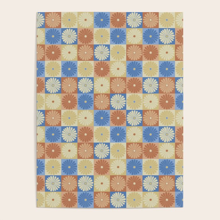 Retro Flowers Check Pattern VIII Poster Gallery Image 1