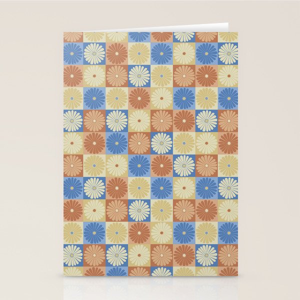 Retro Flowers Check Pattern VIII Stationery Card Gallery Image 1