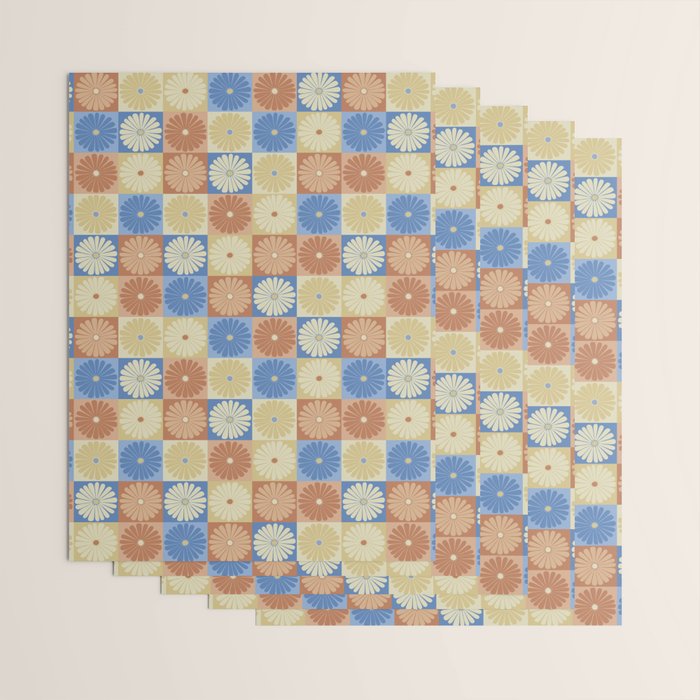 Retro Flowers Check Pattern VIII Wrapping Paper Gallery Image 3