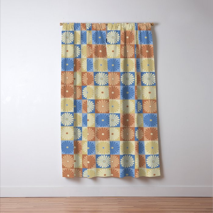Retro Flowers Check Pattern VIII Window Curtain Gallery Image 3