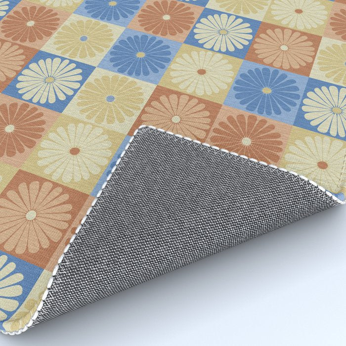 Retro Flowers Check Pattern VIII Rug Gallery Image 4