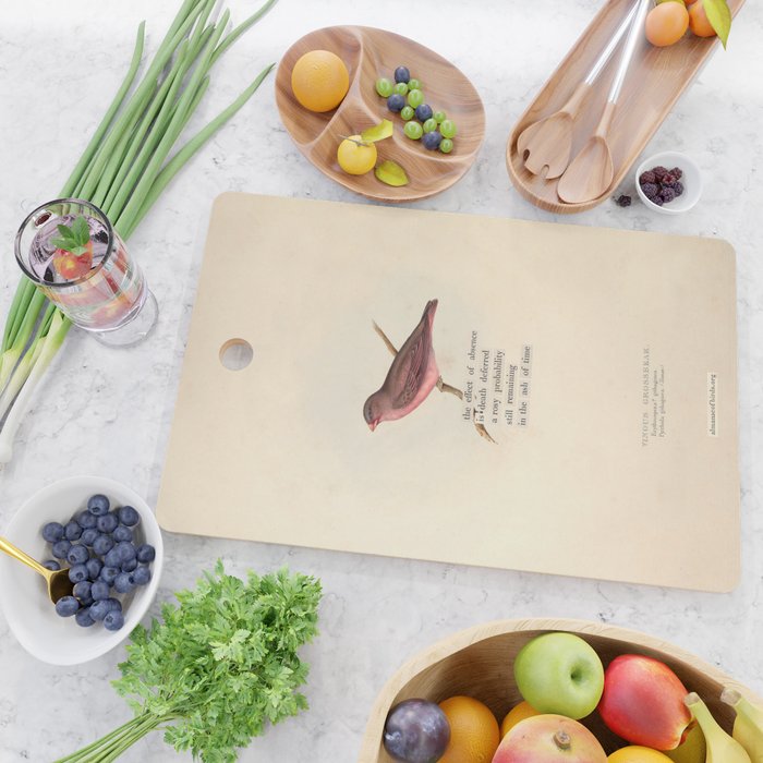 Bird Divinations: Vinous Grosbeak (about: almanacofbirds.org) Cutting Board Gallery Image 2