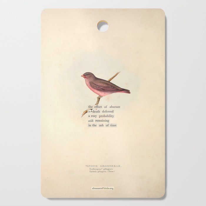 Bird Divinations: Vinous Grosbeak (about: almanacofbirds.org) Cutting Board Gallery Image 1