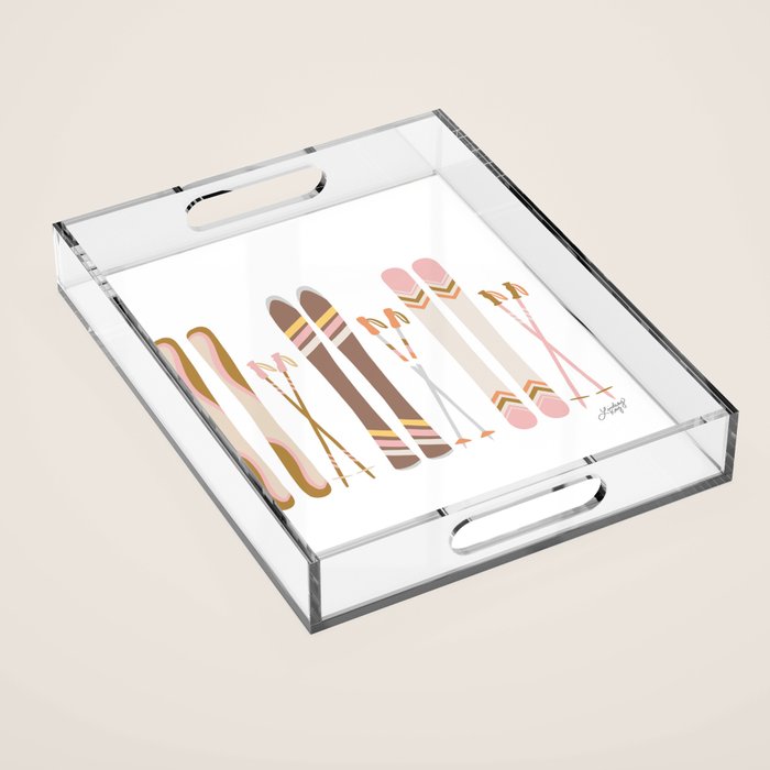 Retro Skis Illustration (Neutral Palette) Acrylic Tray Gallery Image 1