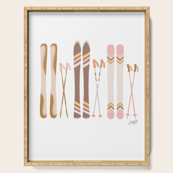 Retro Skis Illustration (Neutral Palette) Serving Tray Gallery Image 1