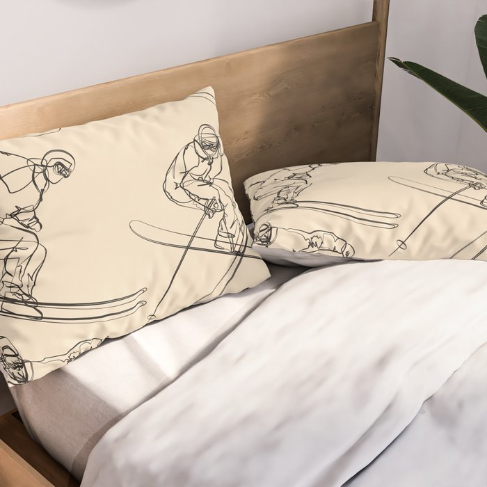 Minimal Skiers Line Art 2 Pillow Sham Gallery Image 2