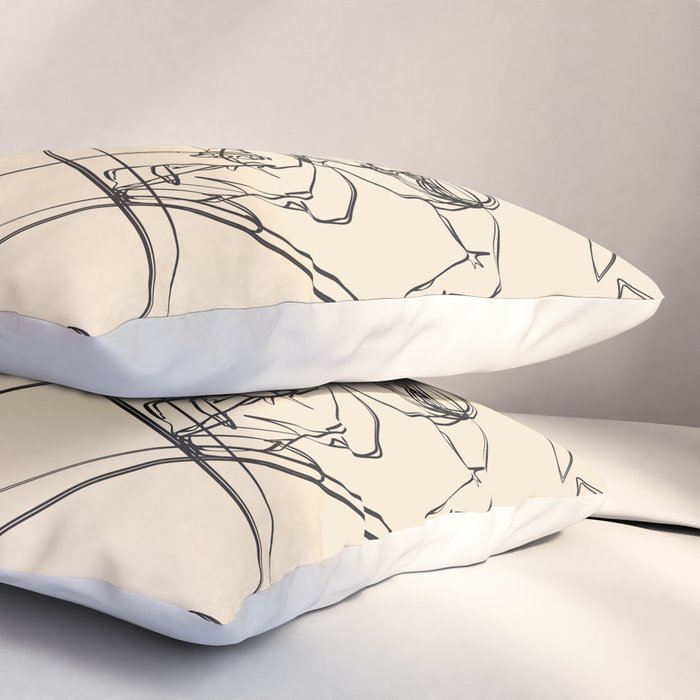 Minimal Skiers Line Art 2 Pillow Sham Gallery Image 3