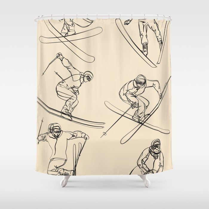 Minimal Skiers Line Art 2 Shower Curtain Gallery Image 1