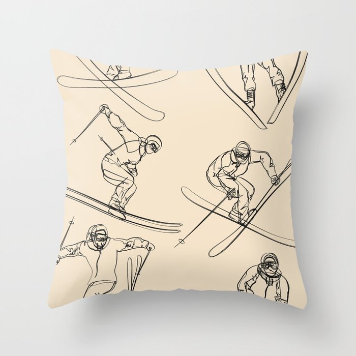Minimal Skiers Line Art 2 Throw Pillow Gallery Image 6