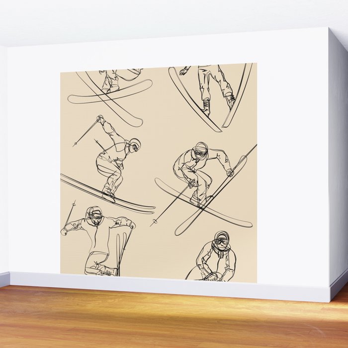 Minimal Skiers Line Art 2 Wall Mural Gallery Image 2