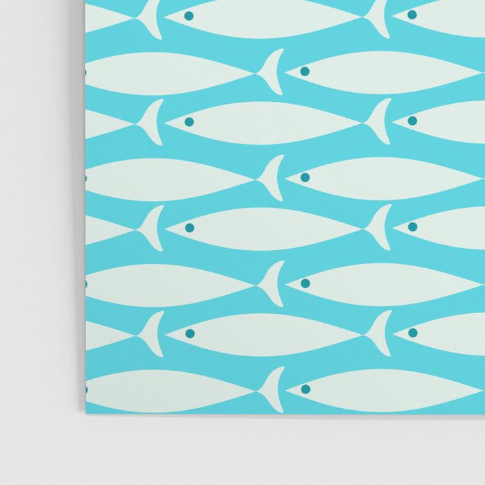 Coastal Fish Pattern in Aqua Poster Gallery Image 3