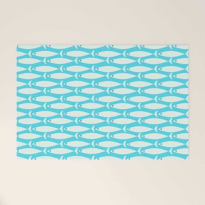 Coastal Fish Pattern in Aqua Welcome Mat Gallery Image 1