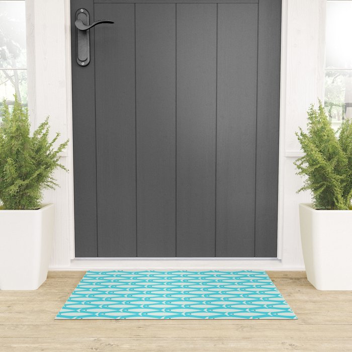 Coastal Fish Pattern in Aqua Welcome Mat Gallery Image 3