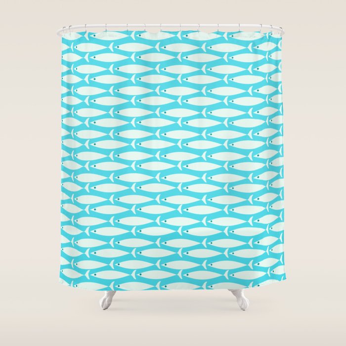 Coastal Fish Pattern in Aqua Shower Curtain Gallery Image 1