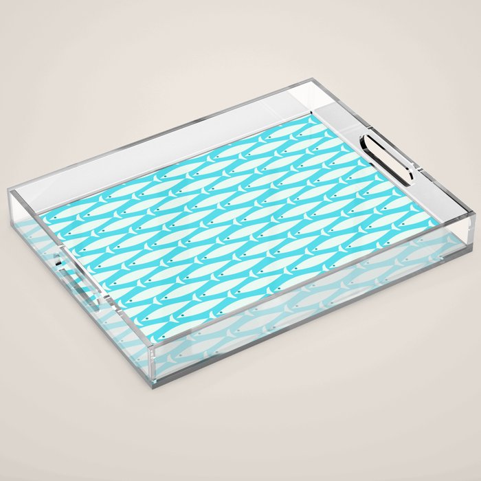Coastal Fish Pattern in Aqua Acrylic Tray Gallery Image 1