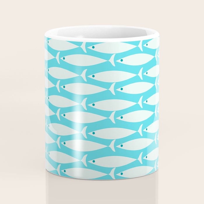 Coastal Fish Pattern in Aqua Coffee Mug Gallery Image 4