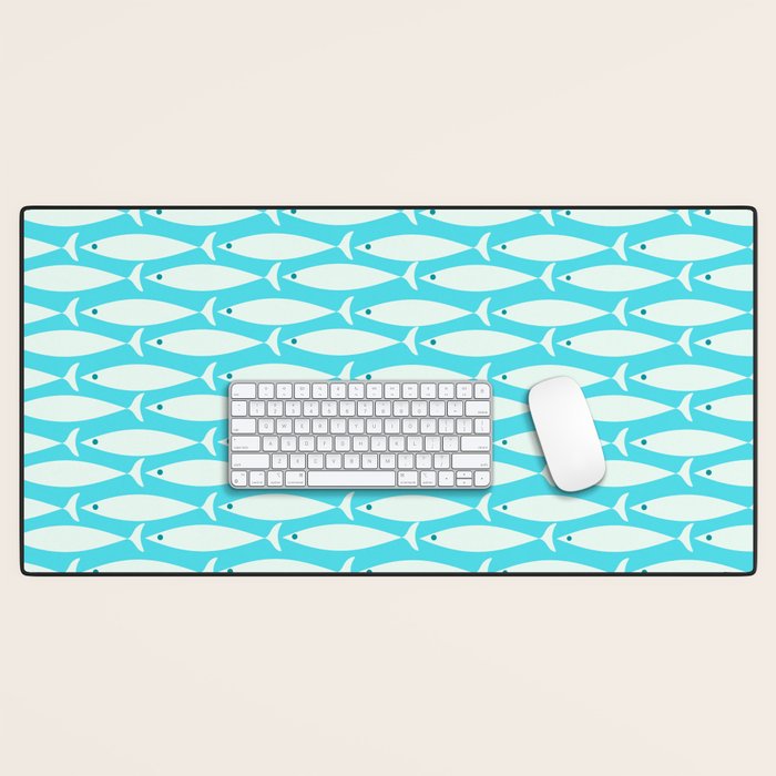 Coastal Fish Pattern in Aqua Desk Mat Gallery Image 1