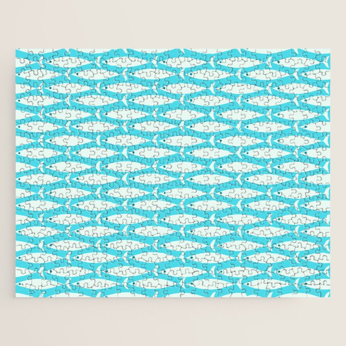 Coastal Fish Pattern in Aqua Jigsaw Puzzle Gallery Image 1